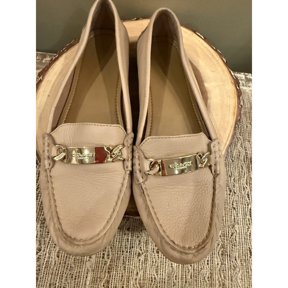 Coach A7751 Olive Chrome Gold Bit Loafer Women Sz 8 Beige Leather Slip On
